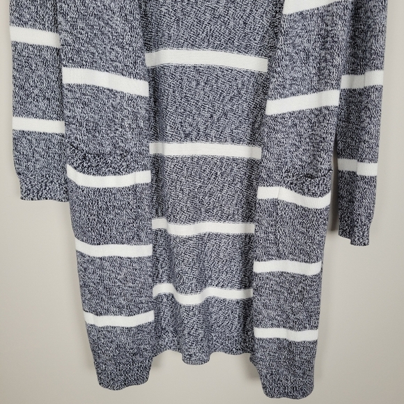 Talbots Womens Navy Striped Marled Duster Long Cardigan Size Petite 100% Cotton - Picture 6 of 10